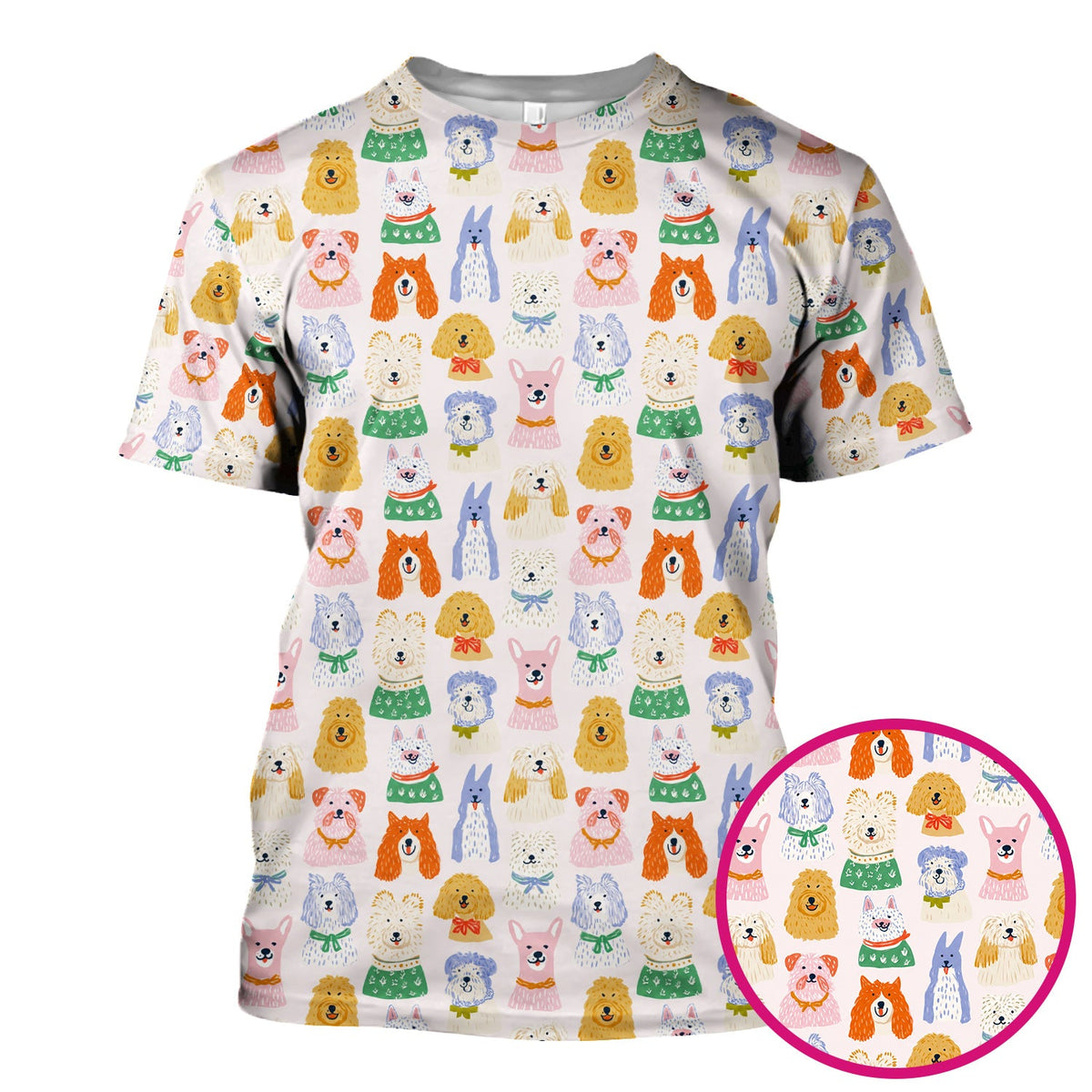 Colorful Dog Faces Cartoon Nurse Scrub Top