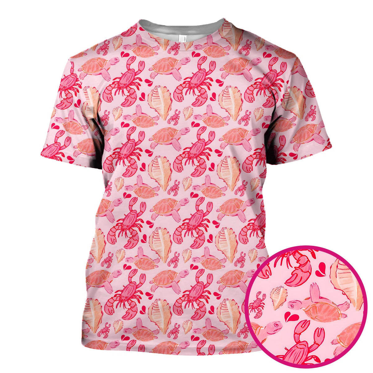 Pink Sea Turtle Lobster Shell Nurse Scrub Top