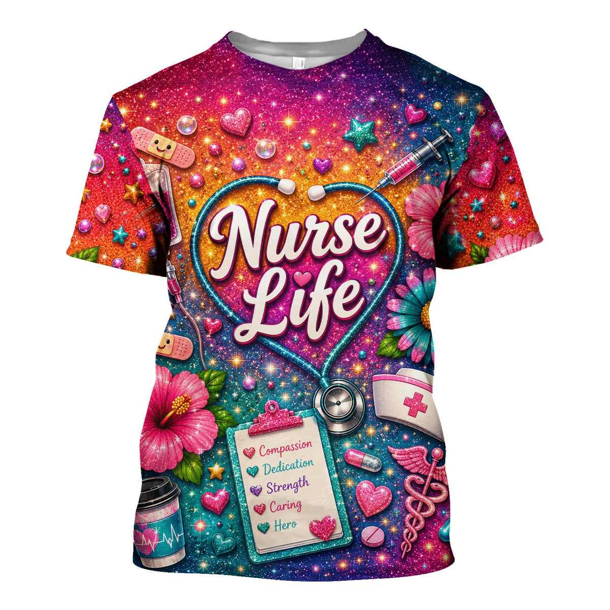 Colorful Nurse Life Heart Scrub Top