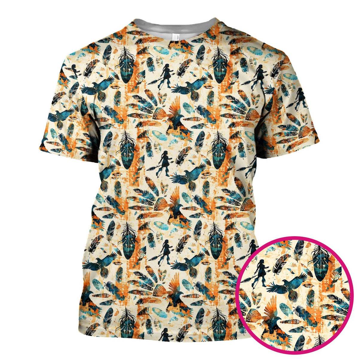 Feather Birds Tribal Nurse Scrub Top