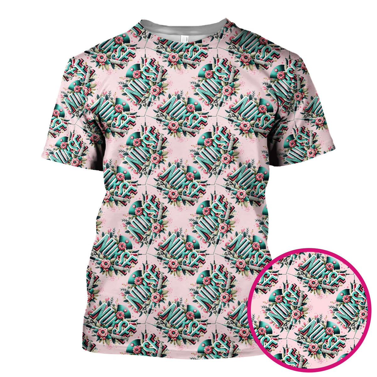 Typography Floral Nurse Scrub Top