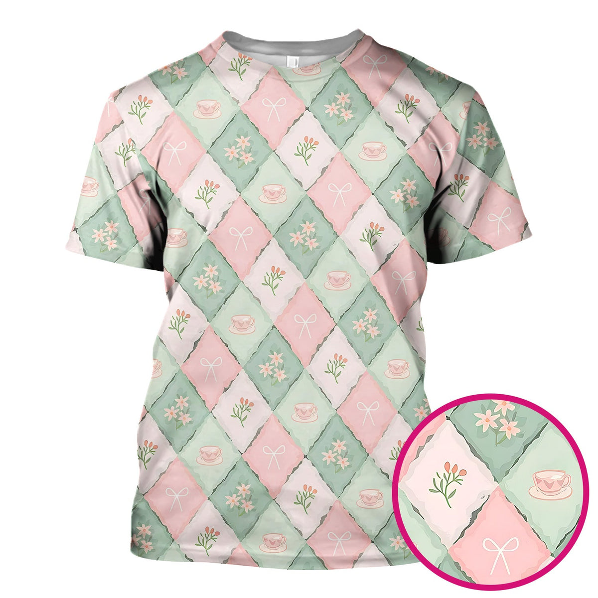 Flowers Tea Cups Nurse Scrub Top
