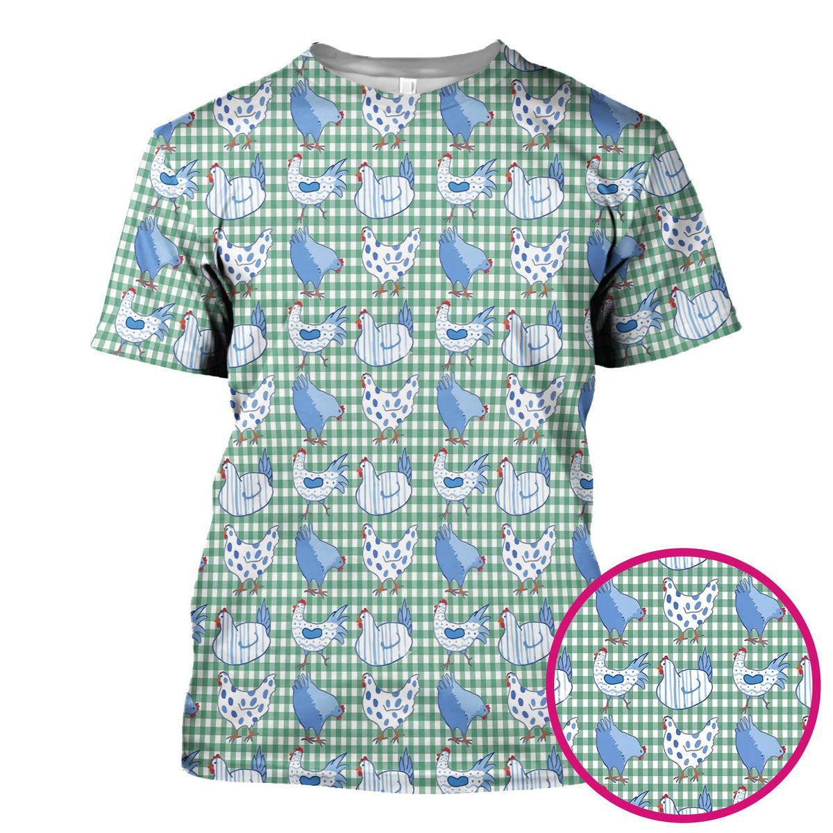 Blue Chicken Gingham Nurse Scrub Top