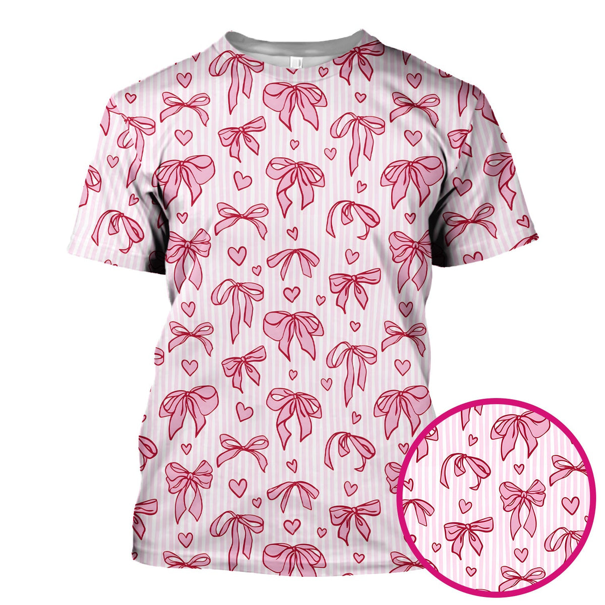 Pink Bow Heart Stripe Nurse Scrub Top