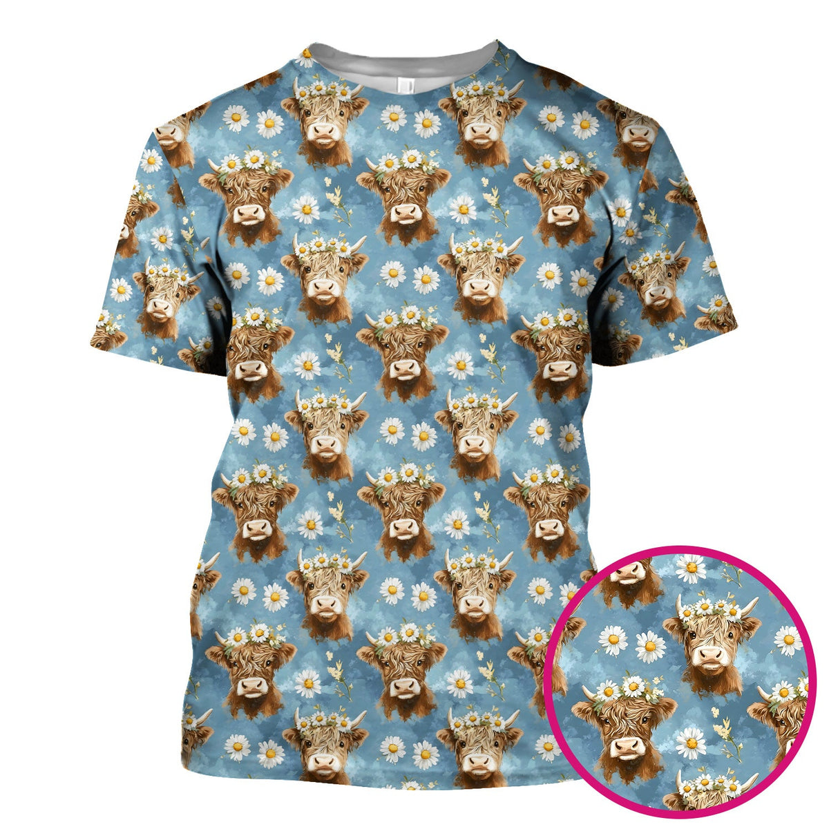 Highland Cow Daisy Flower Nurse Scrub Top