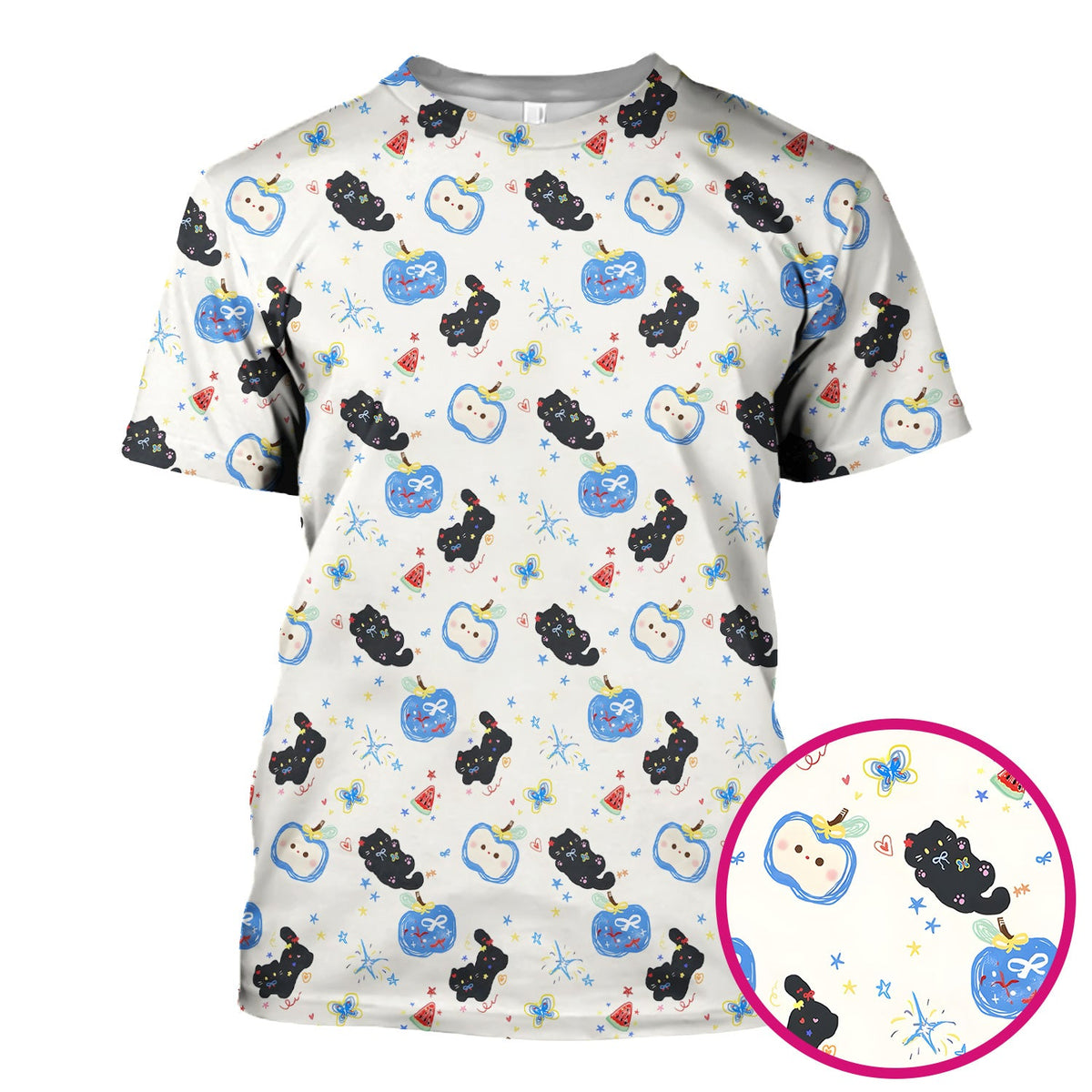 Cute Black Cat Apple Nurse Scrub Top