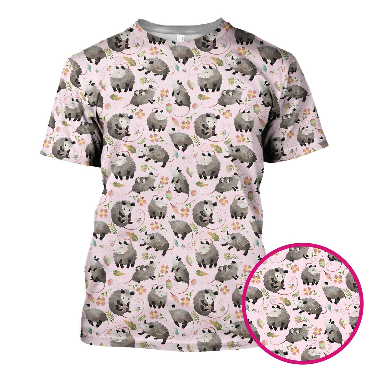 Opossum Playing Flower Garden Nurse Scrub Top