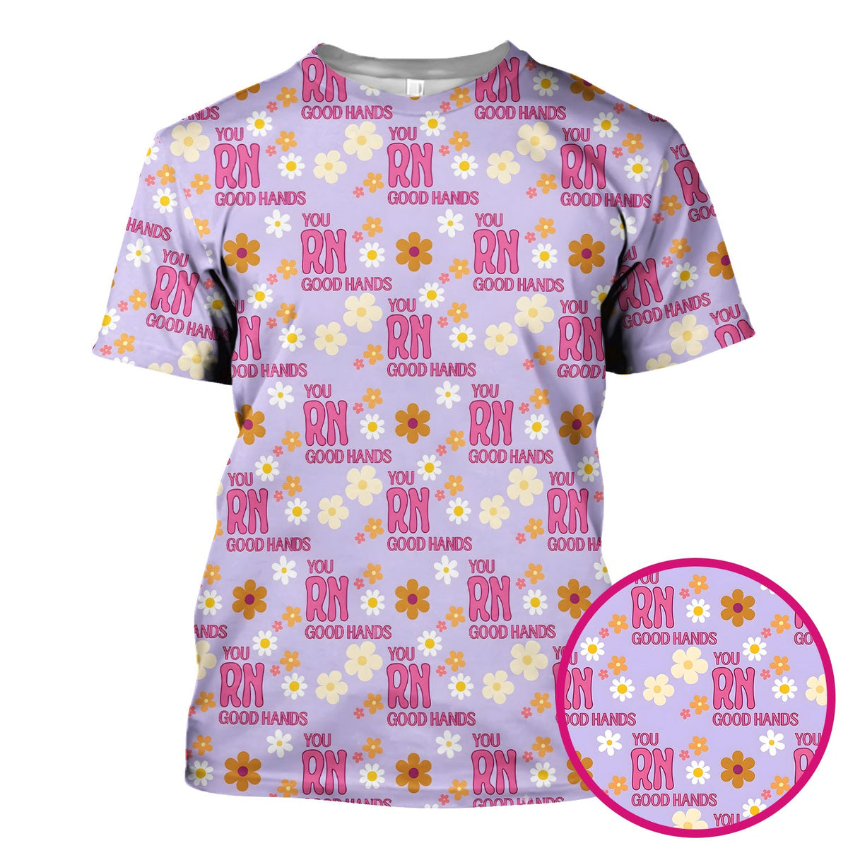 You RN Good Hands Floral Daisy Nurse Scrub Top