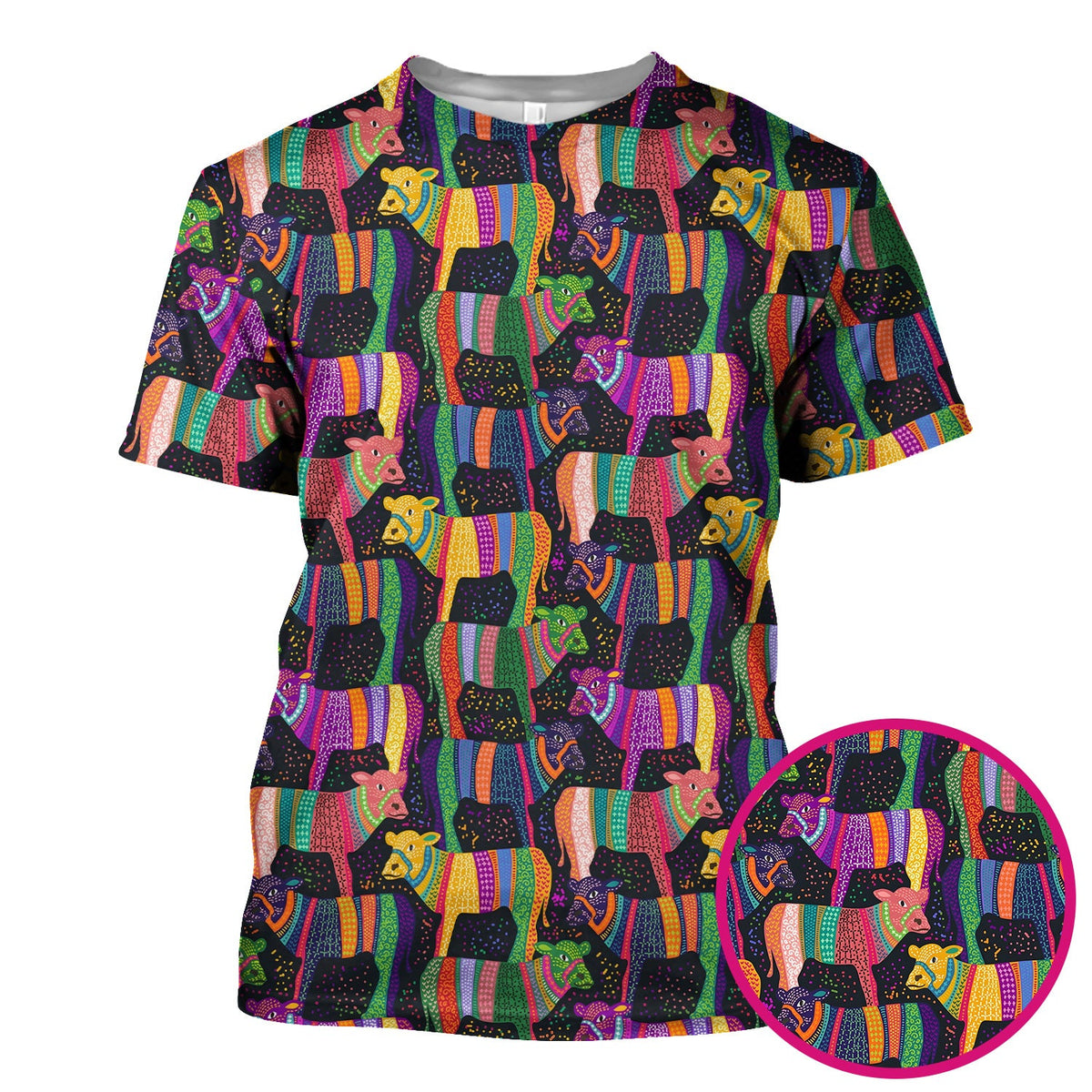 Vibrant Patchwork Rainbow Cow Nurse Scrub Top