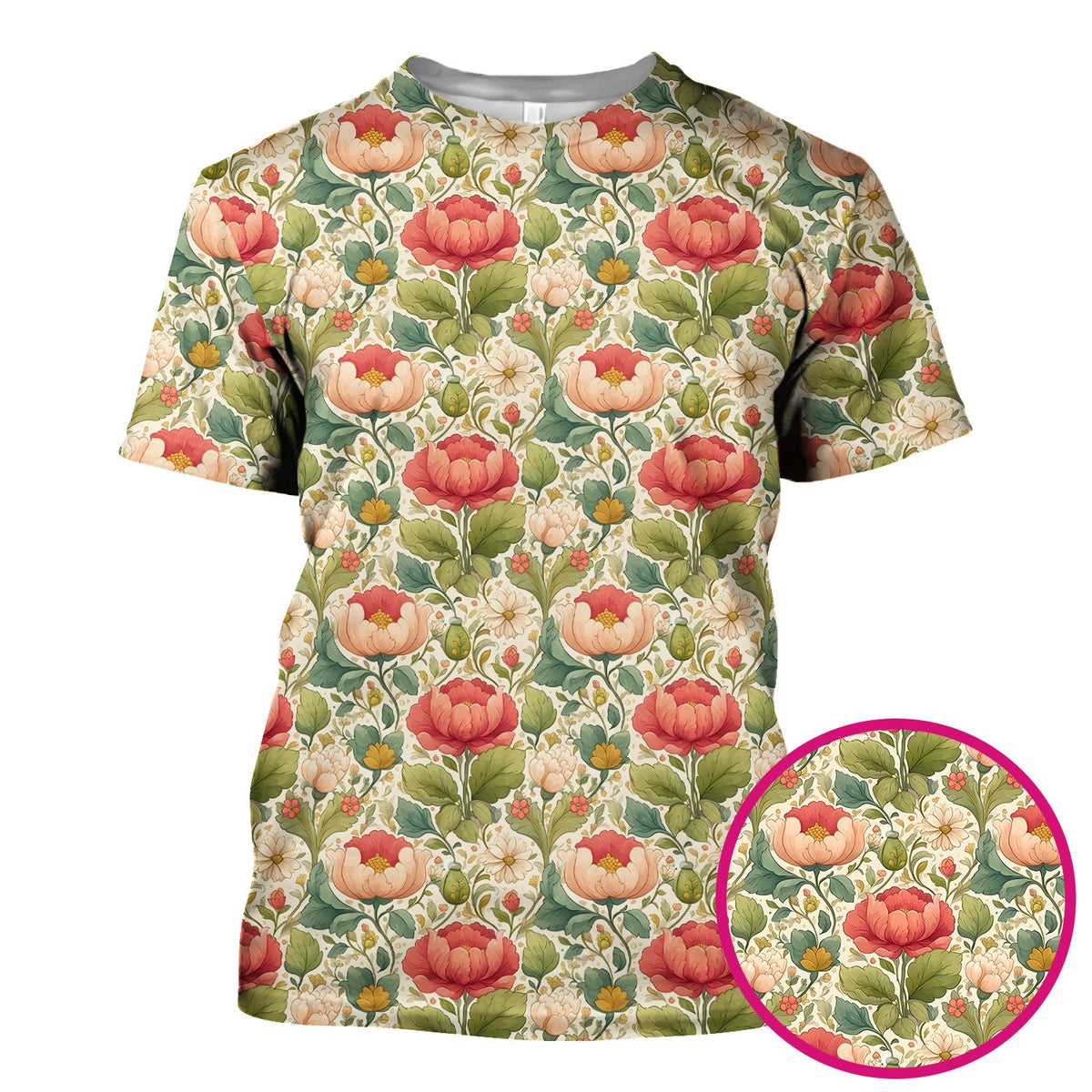 Vintage Botanical Peony Floral Nurse Scrub Top