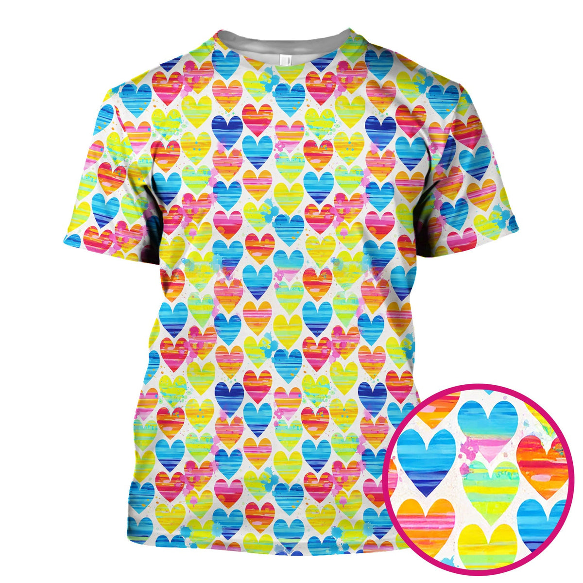 Bright Multicolor Rainbow Heart All Over Print Pattern Scrub, Comfortable Scrubs for Nurses
