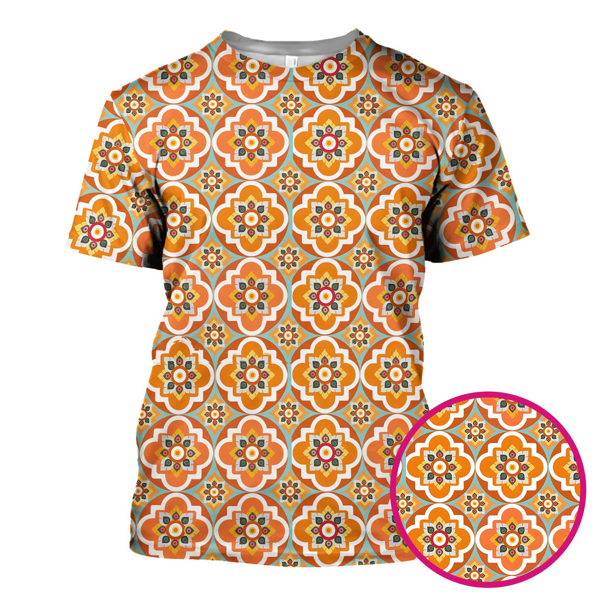 Orange Retro Geometric Floral Nurse Scrub Top