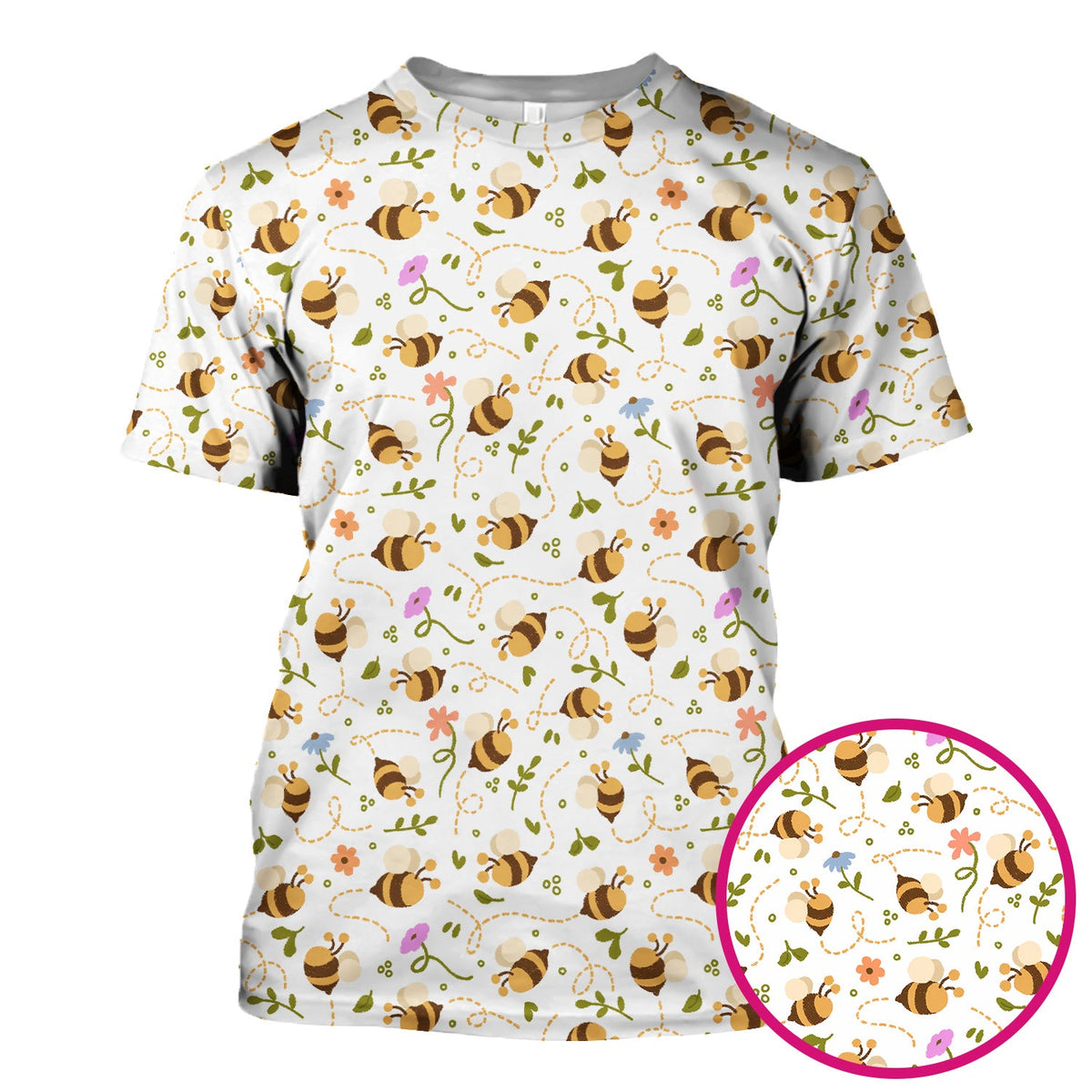 Bee Flying Floral Trail Garden Nurse Scrub Top