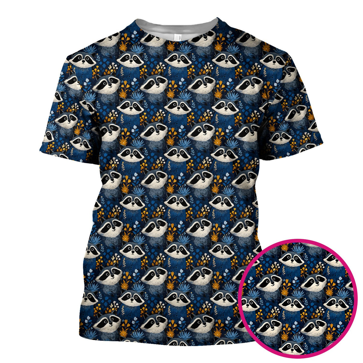 Raccoon Blue Floral Forest Nurse Scrub Top