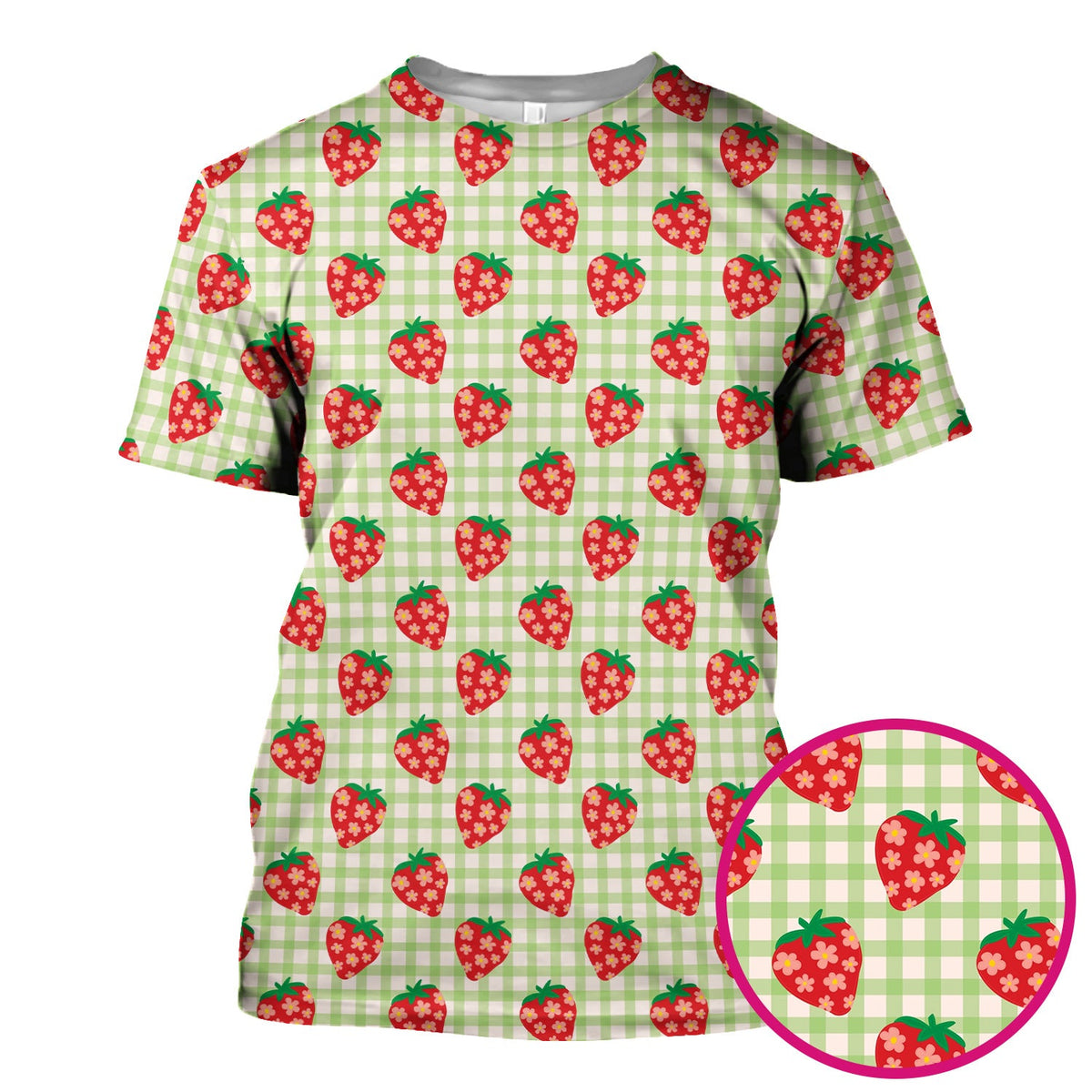 Sweet Strawberry Gingham Nurse Scrub Top