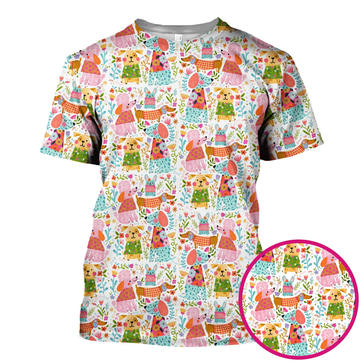 Colorful Dog Floral Nurse Scrub Top