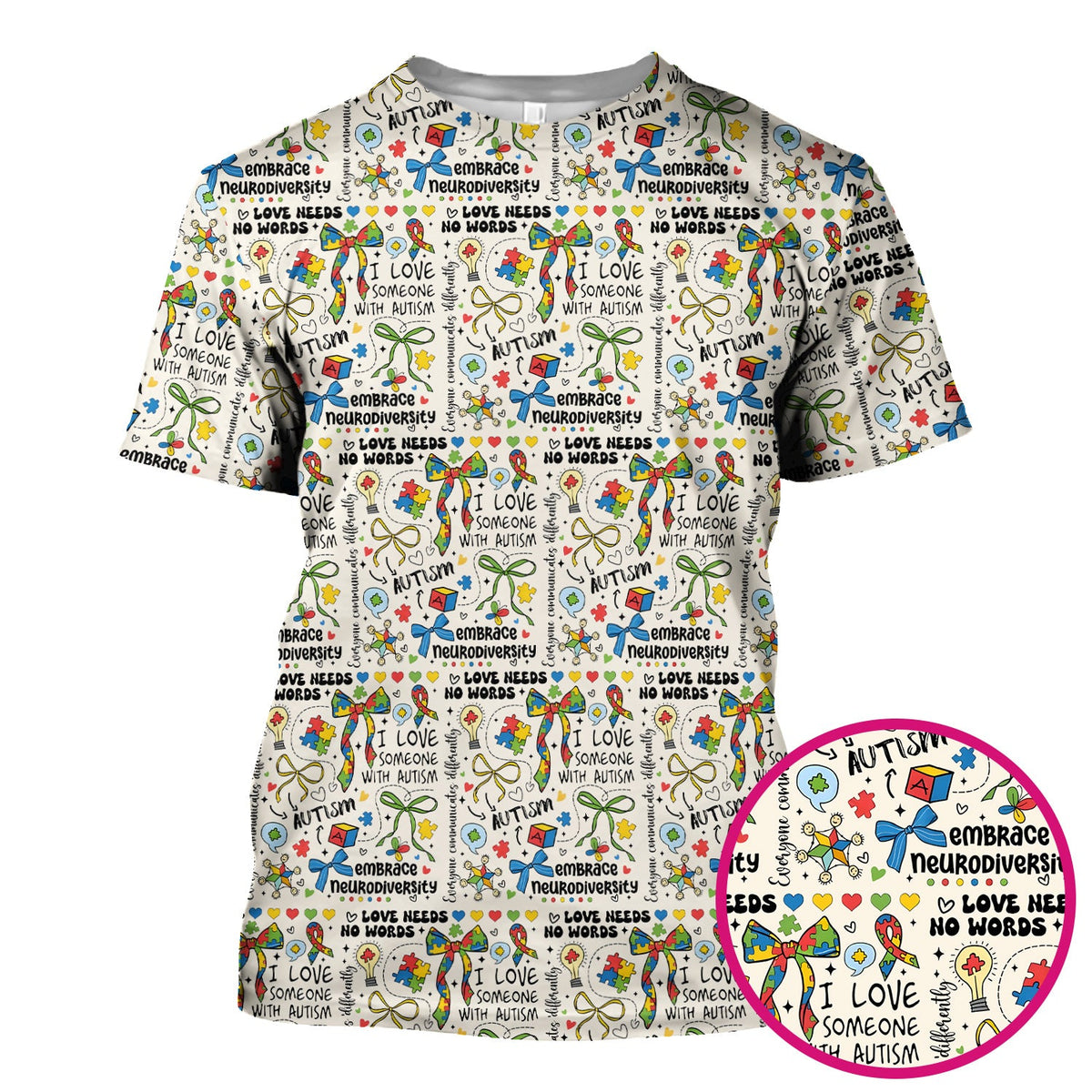 Autism Awareness Puzzle Ribbon Pastel Nurse Scrub Top