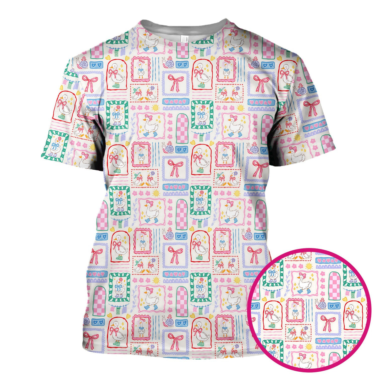 Adorable Goose Ribbon Patchwork Frame Nurse Scrub Top