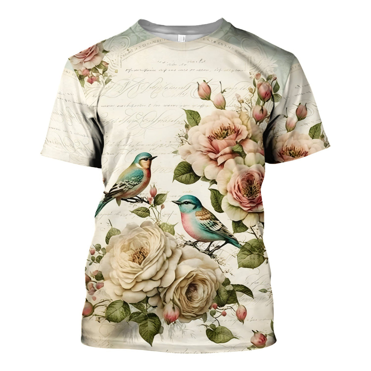 Vintage Birds Rose Nurse Scrub Top