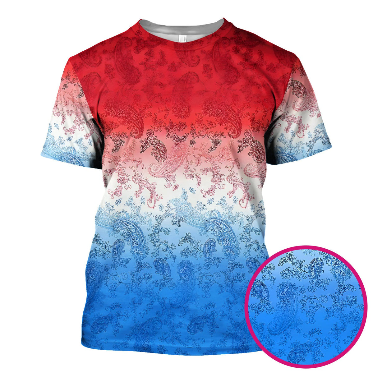 Red Blue Paisley Ombre Nurse Scrub Top
