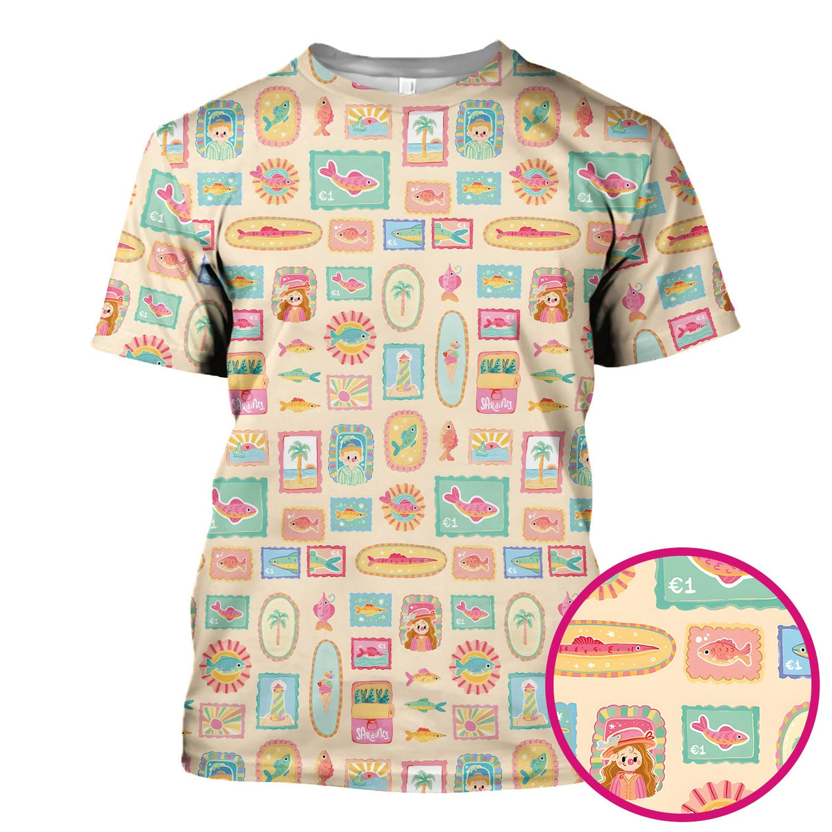 Coastal Vintage Postage Stamp Nurse Scrub Top