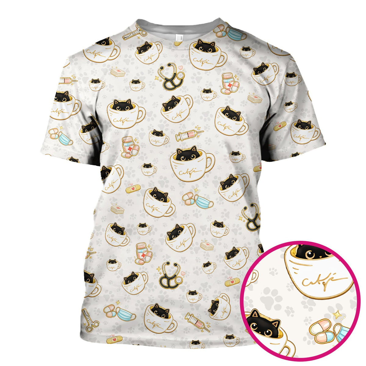 Coffee Cat Nurse Scrub Top