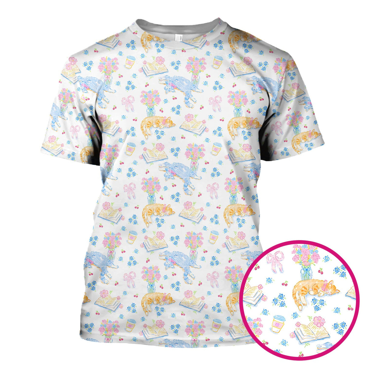 Cats Reading Floral Books Nurse Scrub Top
