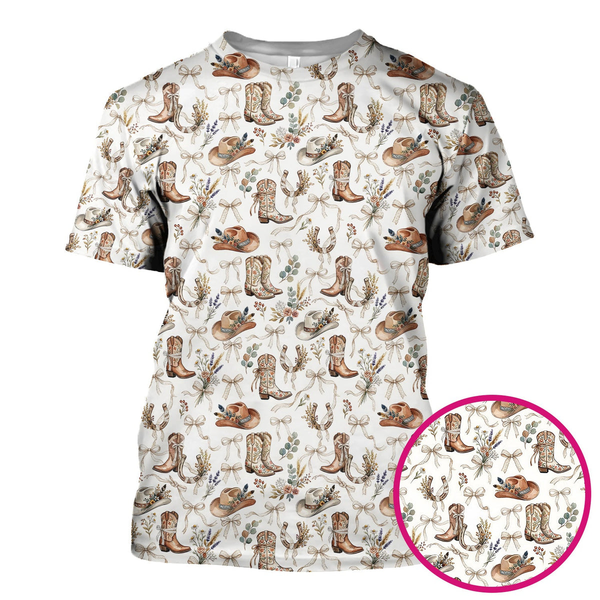 Western Cowboy Boots Hat Floral Pattern Scrub Top, Comfortable Scrubs for Nurses