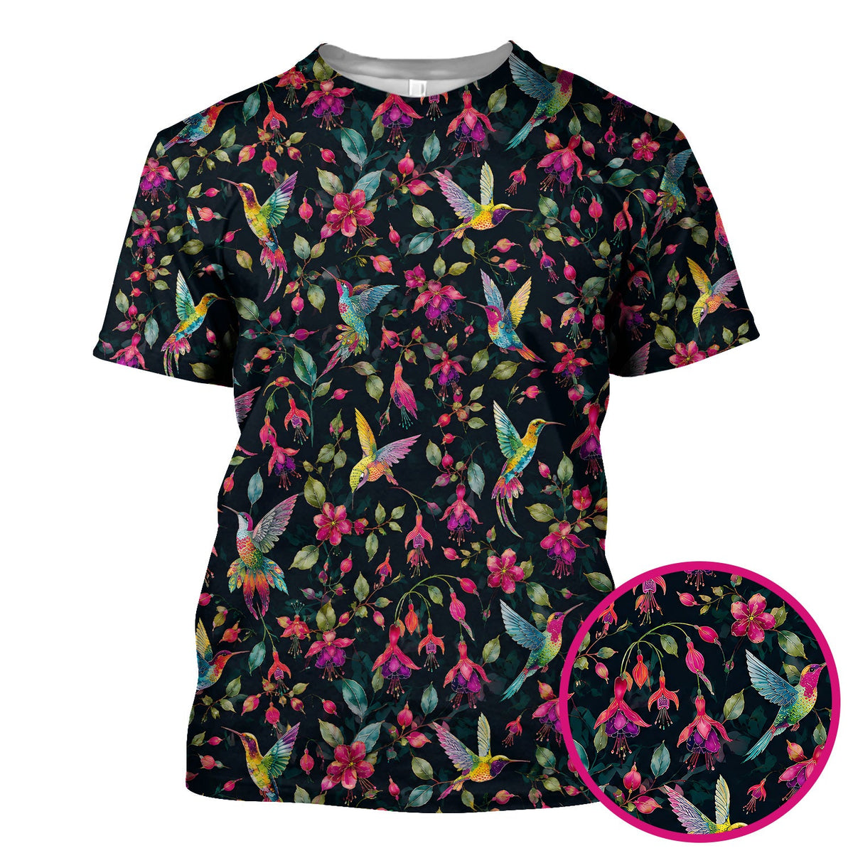 Hummingbird Fuchsia Bloom Nurse Scrub Top