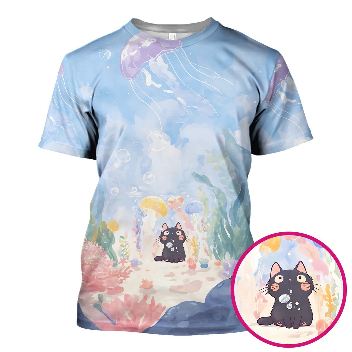 Underwater Black Cat Jellyfish Nurse Scrub Top