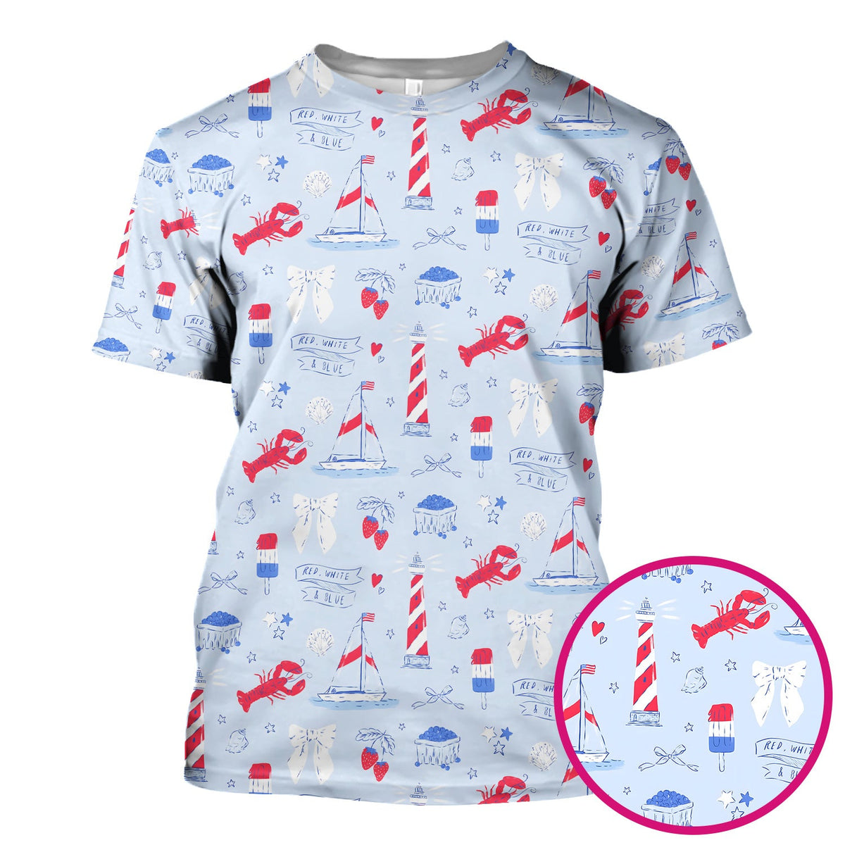 Lobster Lighthouse Sailboat Nurse Scrub Top