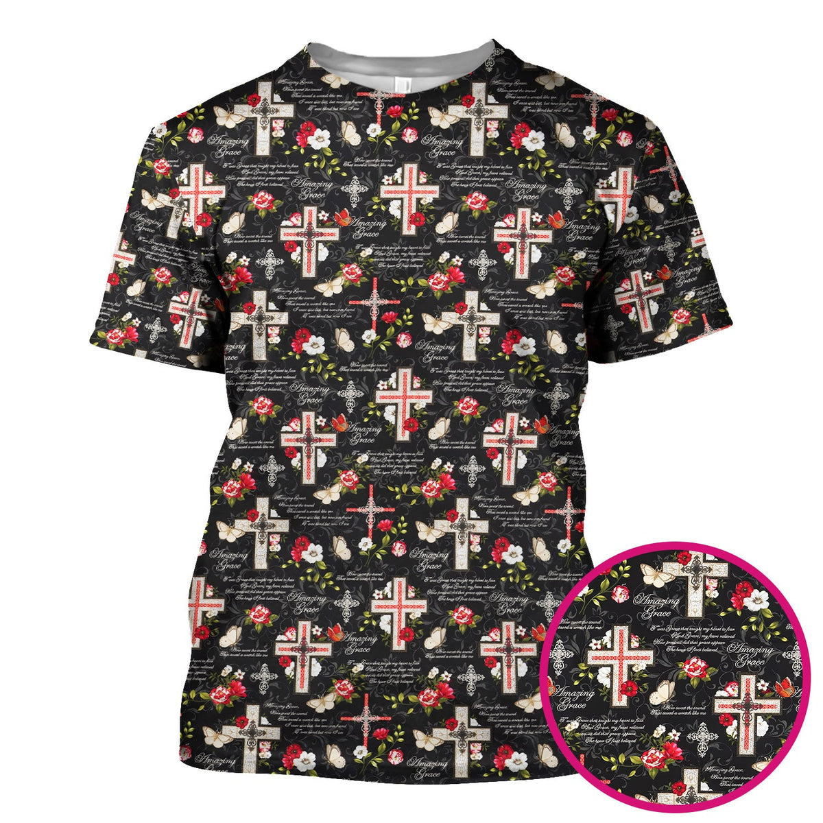 Christian Cross Roses And Butterflies Nurse Scrub Top