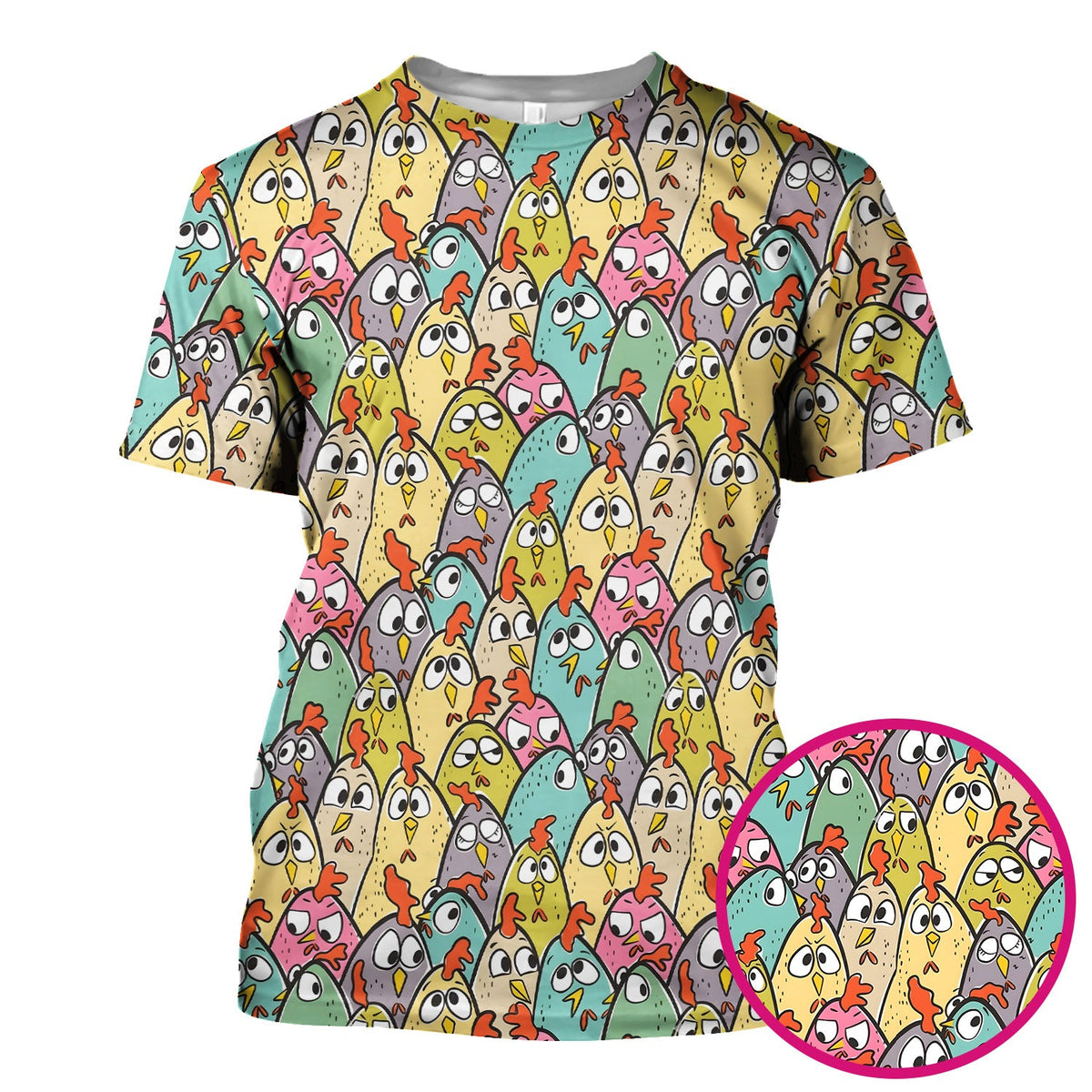 Cartoon Chicken Crowd Nurse Scrub Top