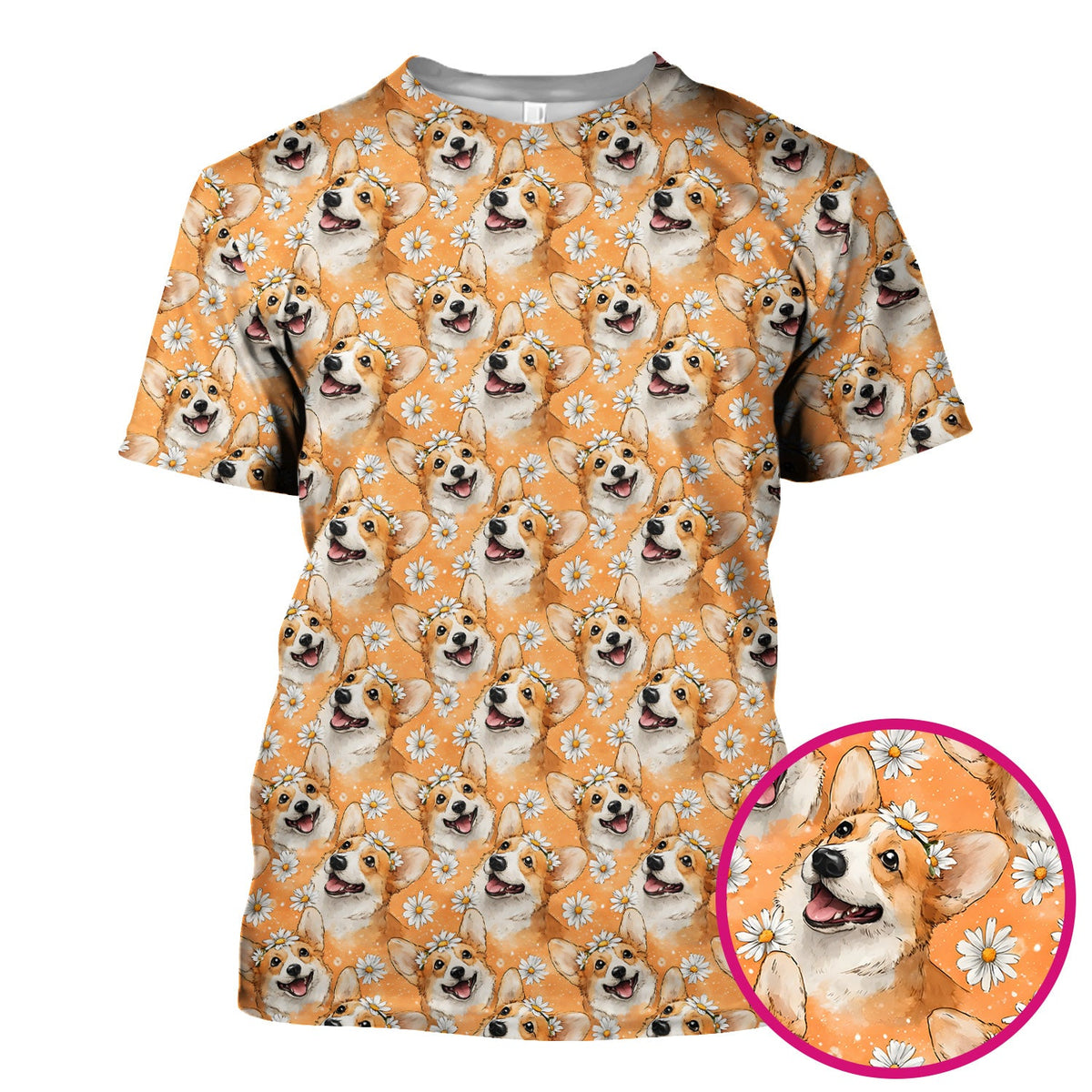 Corgi Daisy Floral Orange Nurse Scrub Top