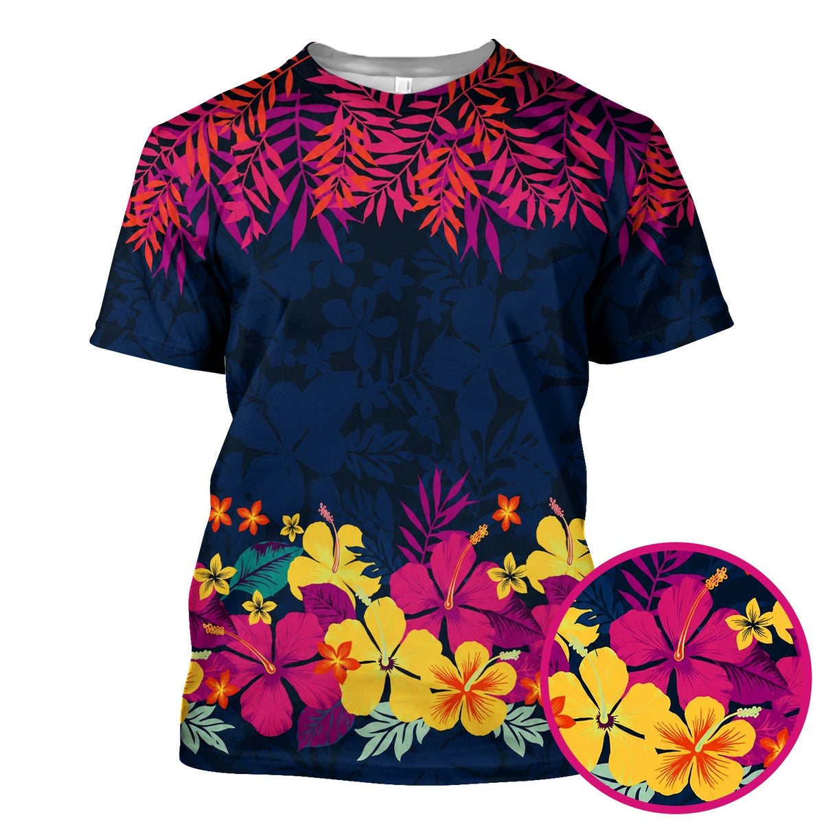 Tropical Hibiscus Palm Leaf Nurse Scrub Top