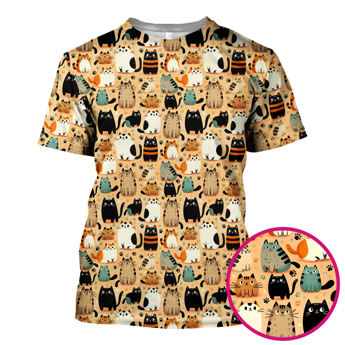 Cat Parade Doodle Pattern Scrub Top, Comfortable Scrubs for Nurses