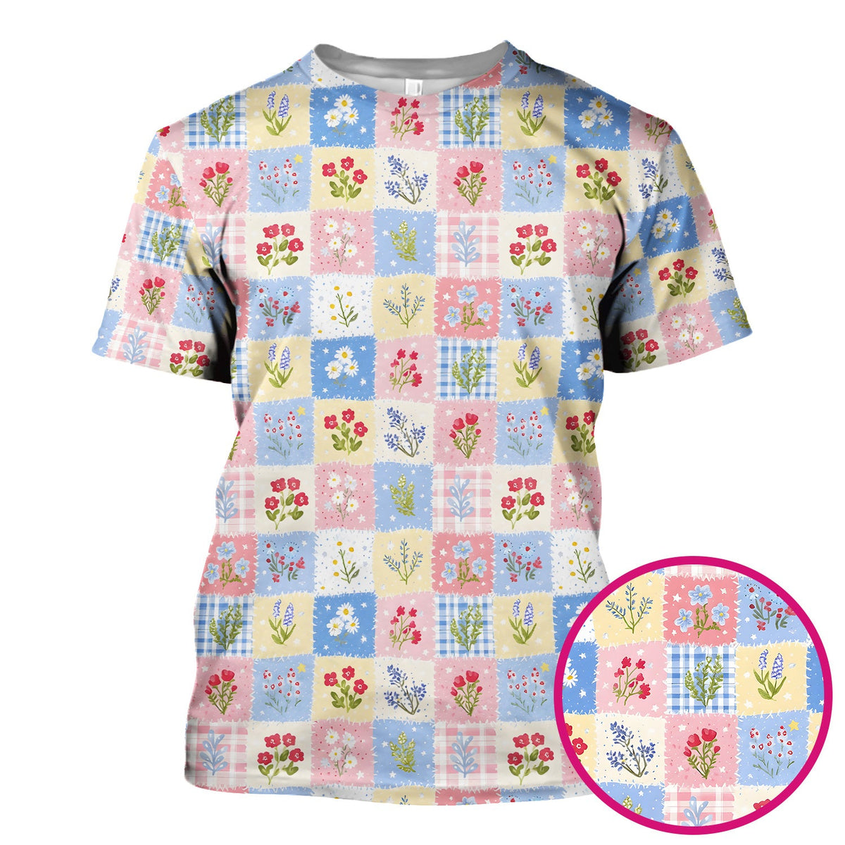 Pastel Patchwork Wildflower Garden Nurse Scrub Top