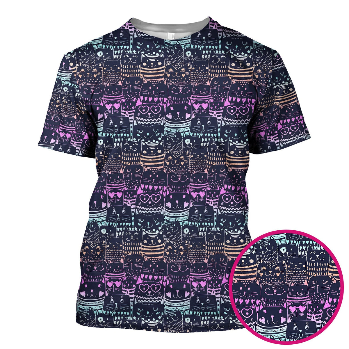 Neon Cat Faces Nurse Scrub Top