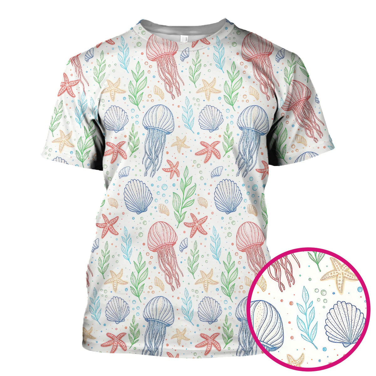 Ocean Jellyfish Starfish Seashell Nurse Scrub Top