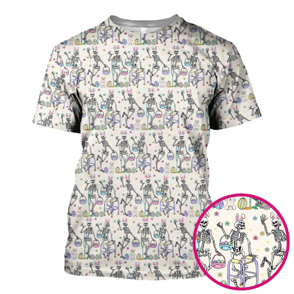 Fun Skeleton Bunny Nurse Scrub Top - Easter Gift