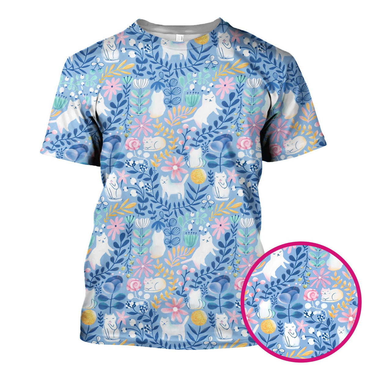Whimsical Cat Floral Nurse Scrub Top
