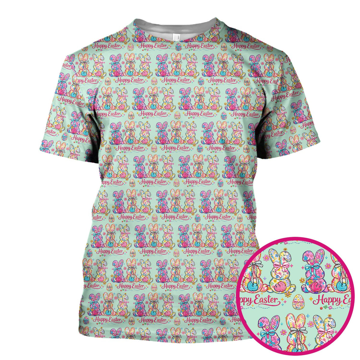 Pink Happy Easter Bunny Pattern Scrub Top, Comfortable Scrubs for Nurses