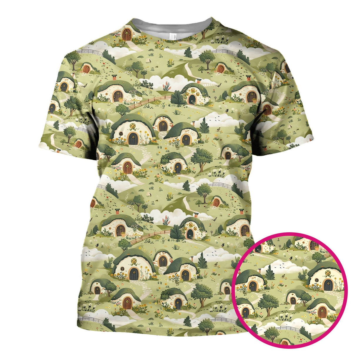 Cozy Hobbit Village Landscape Nurse Scrub Top