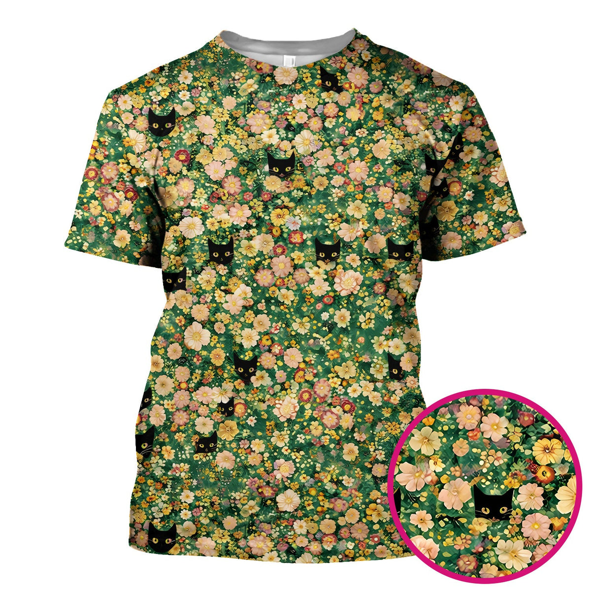 Cute Black Cat Floral Garden Nurse Scrub Top