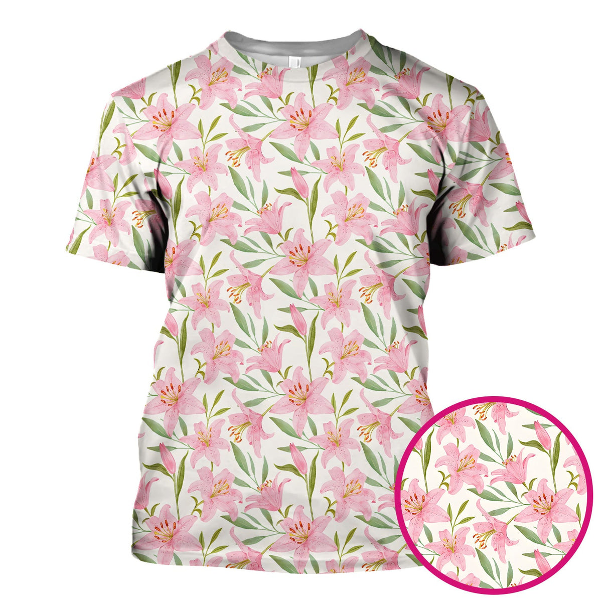 Pink Lily Floral Nurse Scrub Top
