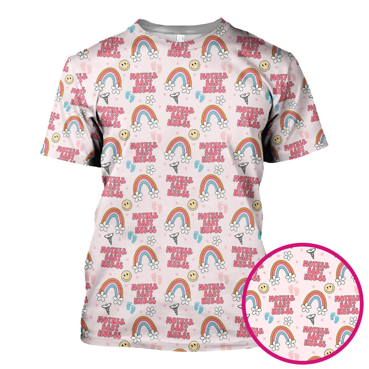 Sweet Mother Baby Nurse Rainbow Scrub Top