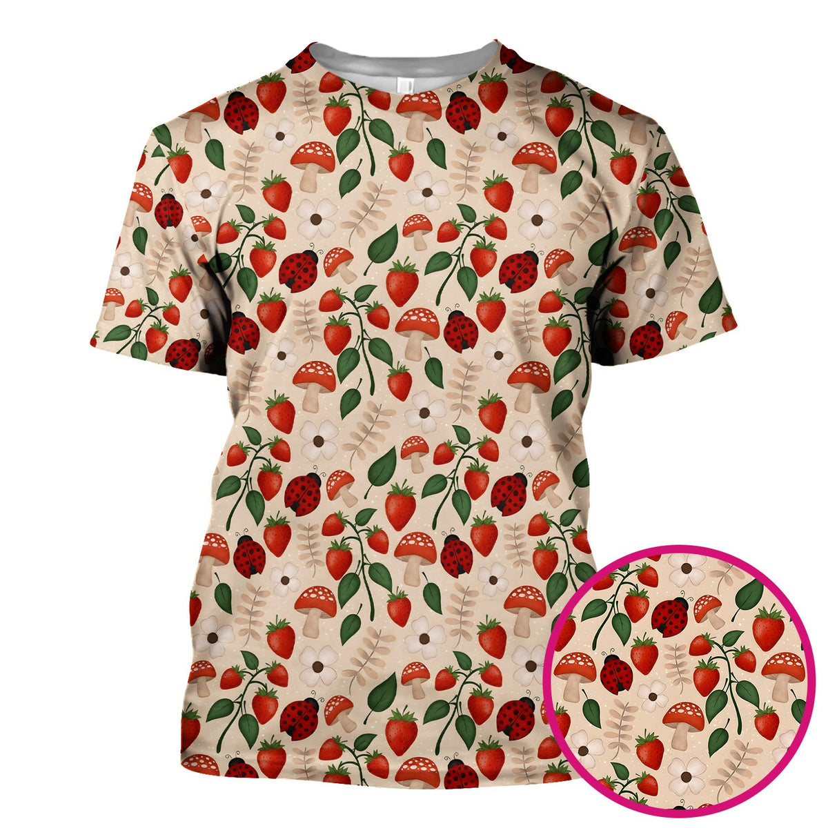 Strawberry Ladybug Mushroom Floral Nurse Scrub Top