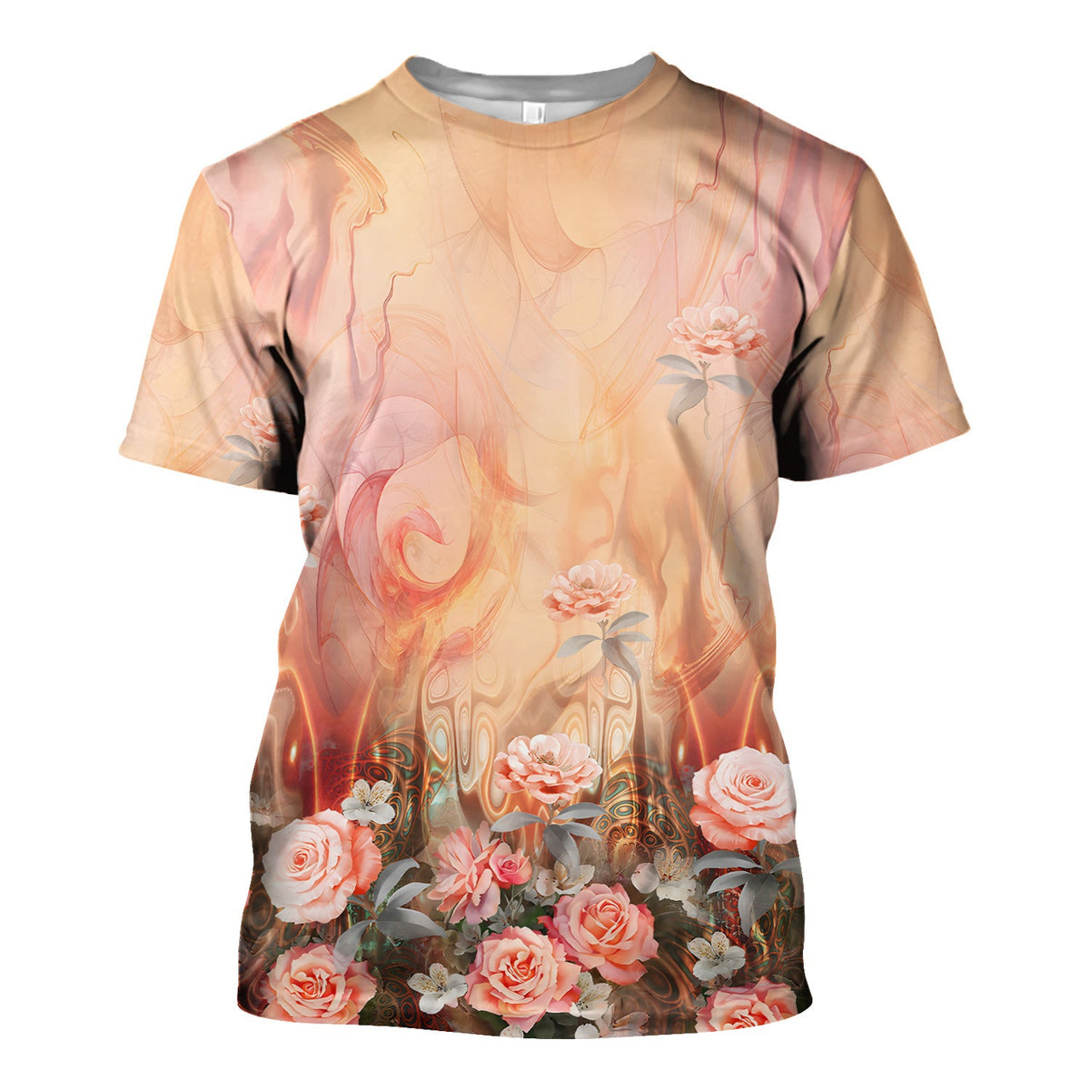 Elegant Peach Marble Rose Nurse Scrub Top
