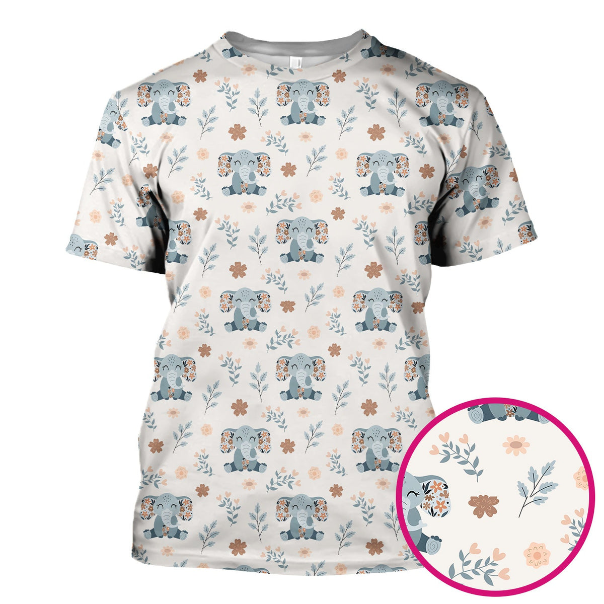 Cute Elephant Floral Print Scrub Top, Comfortable Scrubs for Nurses