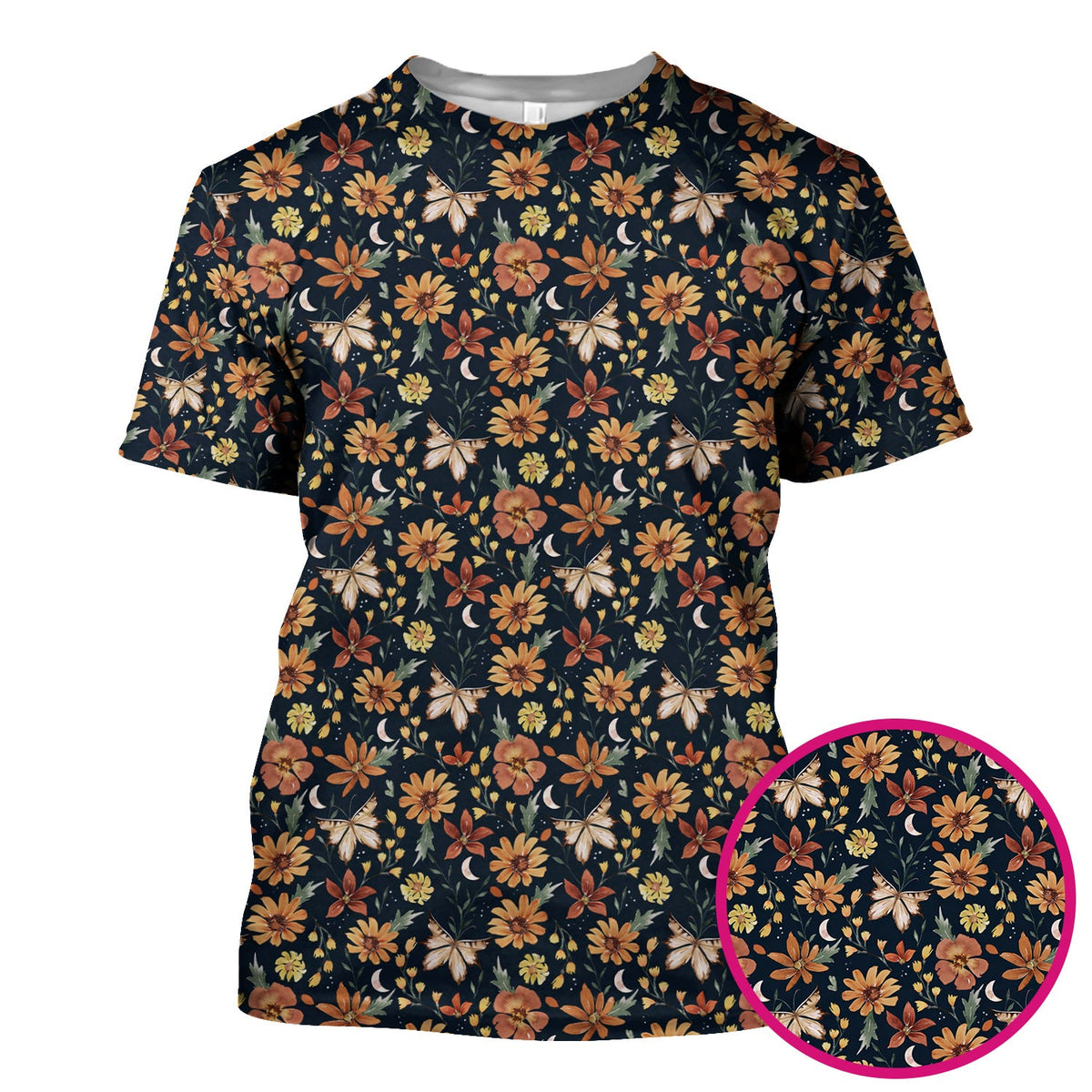 Autumn Floral Butterfly Moon Nurse Scrub Top